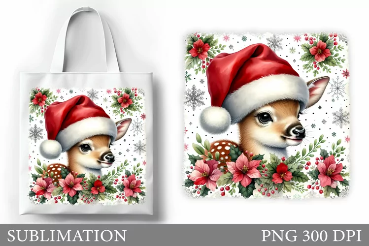 Christmas Deer Tote Bag. Christmas Tote Bag Sublimation