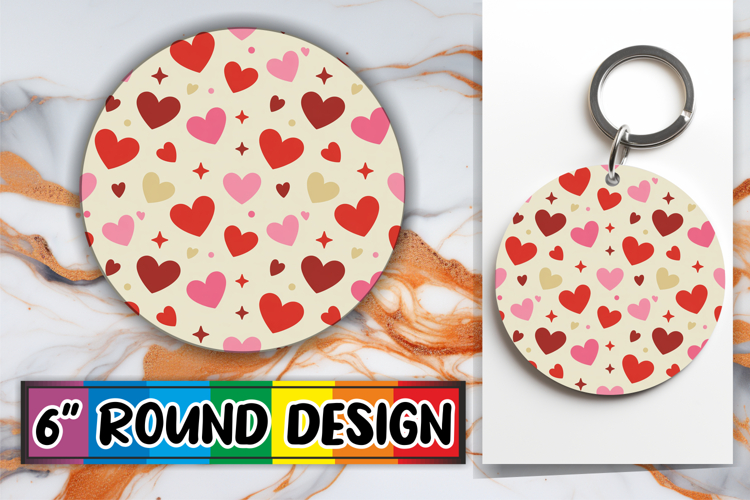 Radiant Circle Sublimation Keychains, Valentines Pattern