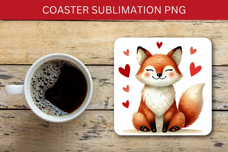 valentine square coaster - fox heart love example image 1