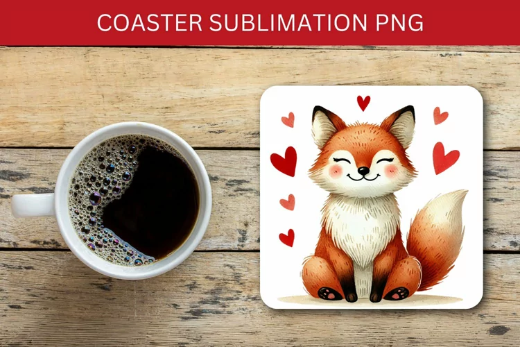 valentine square coaster - fox heart love