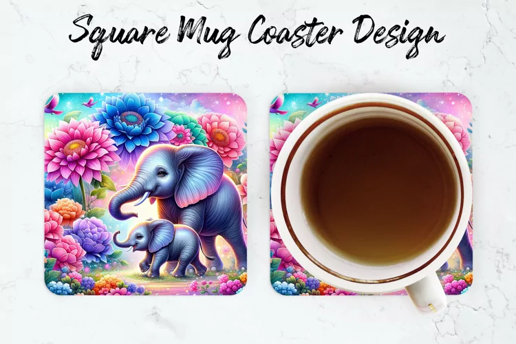 Elephant with baby Mug coaster | Coaster | Sublimation