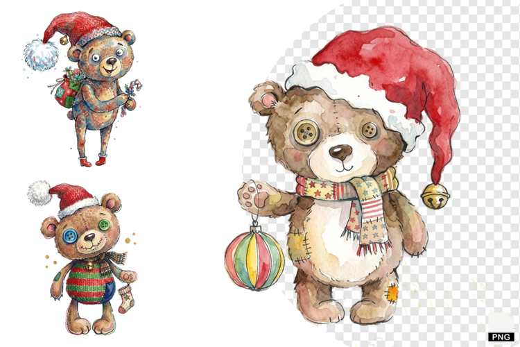 Quirky Christmas Teddy Bear PNG