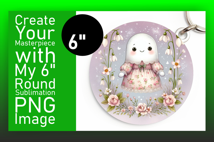 Charming Round Design Keychain Artwork , Cute Ghost