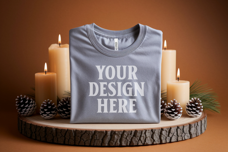 Christmas Bella Canvas 3001 Ash Folded Tshirt Mockup
