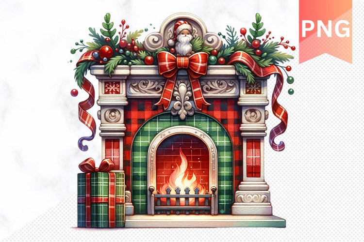 Christmas Fireplace- Clipart PNG Design
