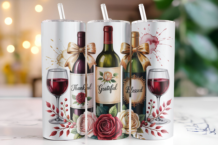 Thankful Grateful Blessed Tumbler Wrap | Sublimation