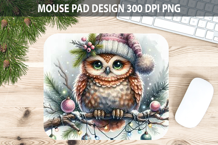 Watercolor Owl Mouse Pad Sublimation - Valentines PNG