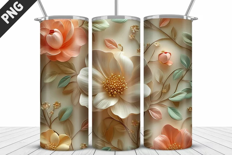 3D Daisy Flowers 20oz Tumbler Wrap | Sublimation Design