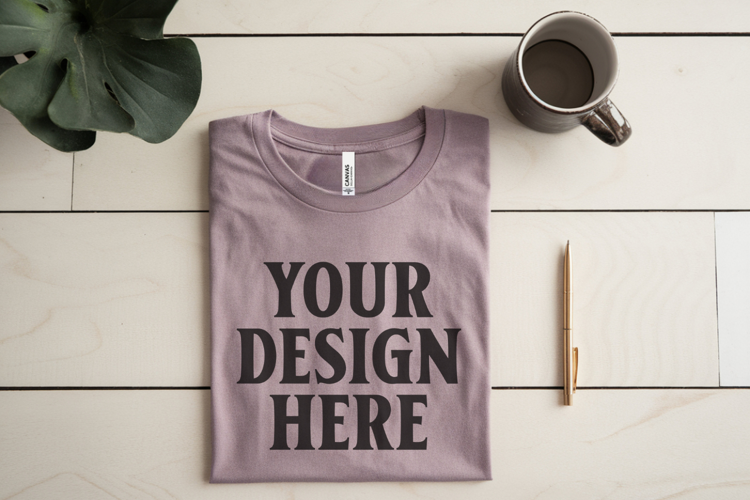 Heather Mauve Bella Canvas 3001 Flat Lay T-Shirt Mockup