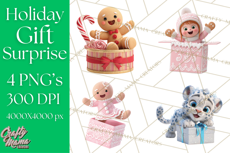 Christmas Characters in Gift Boxes PNG Clipart