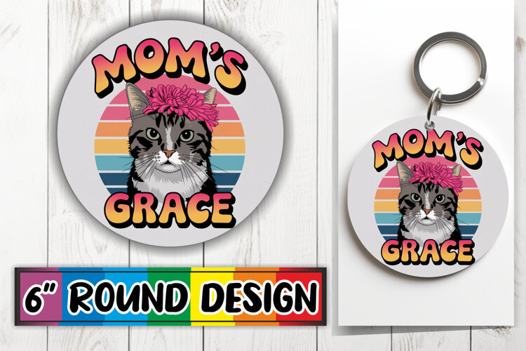 Cheerful Round Coasters PNG, Cat Lover example image 1