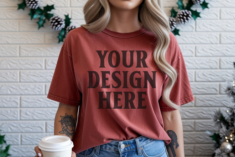 Christmas Comfort Colors 1717 Chili TShirt Mockup, CC 1717