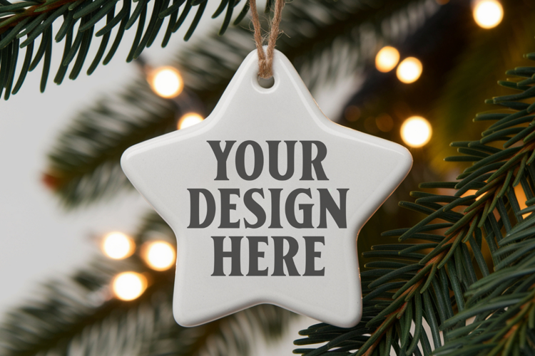 Christmas Star Ceramic Ornaments Mockup