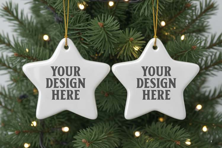 Christmas Star Ceramic Ornament Mockup | Cozy Boho Holiday D
