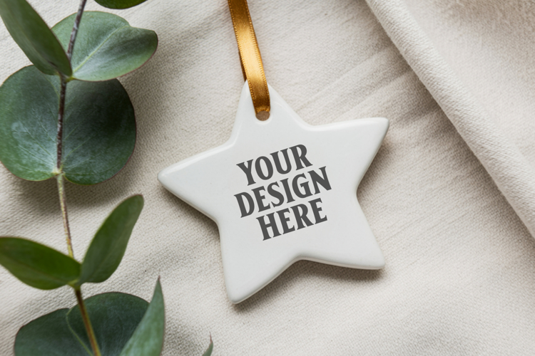 Christmas Star Ceramic Ornaments Mockup | Holiday Star Ornam
