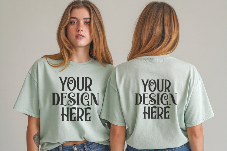 Comfort Colors 1717 Chalky Mint Front & back T shirt mockups