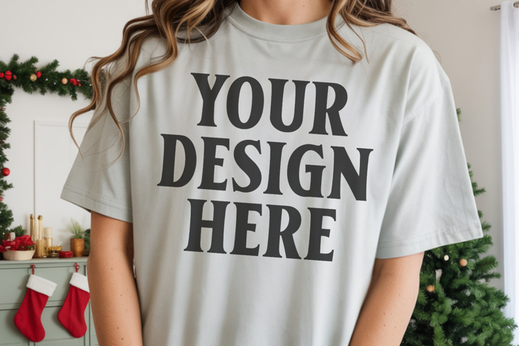 Christmas Comfort Colors 1717 Grey T-Shirt Mockup Real