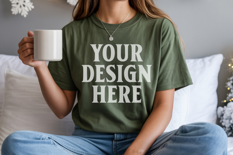 Light Green Comfort Colors 1717 Christmas Shirt Mockup, Coz