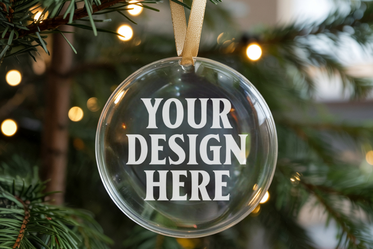 Acrylic Christmas Ornament Mockups | Clear Round Holiday