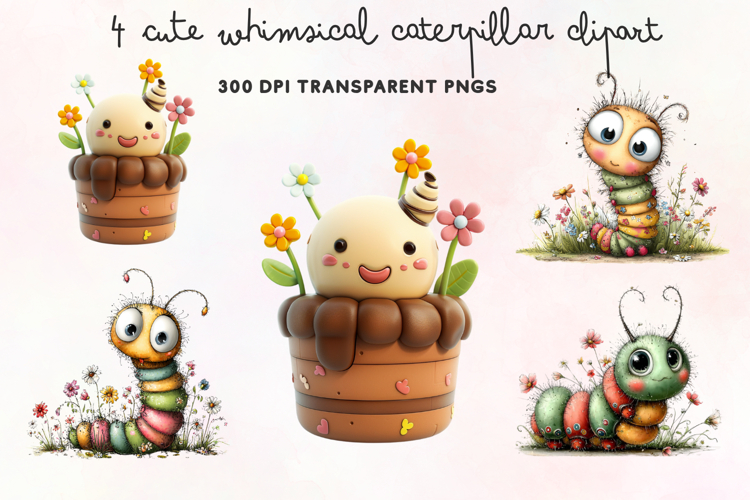 Cute Whimsical Caterpillar Clipart PNG example image 1