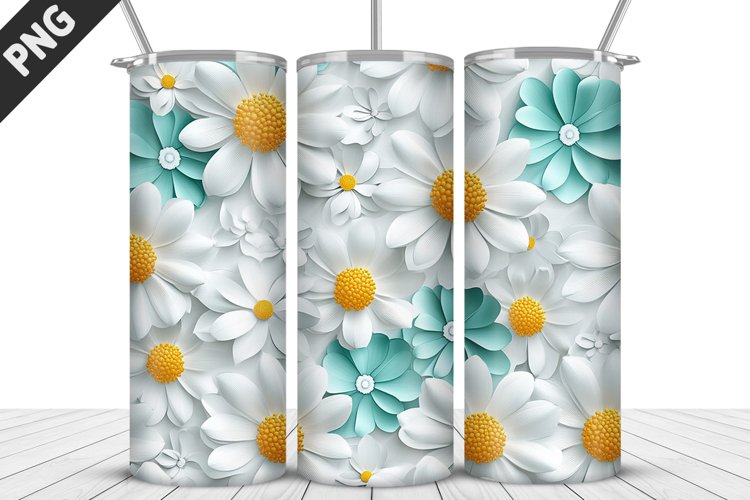 3D White Flowers Tumbler Wrap | Sublimation Design | Tumbler example image 1