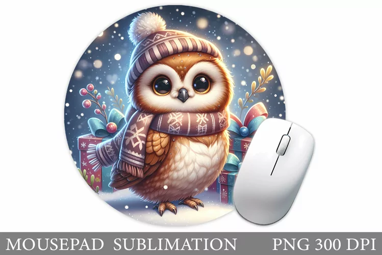 Cute Owl Mouse Pad. Christmas Mouse Pad Design
