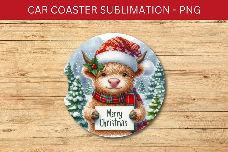 rounded car coaster - highland cow example image 1