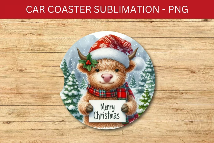 rounded car coaster - highland cow