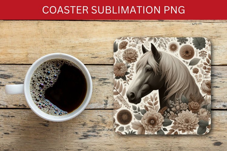 square coaster - floral horse