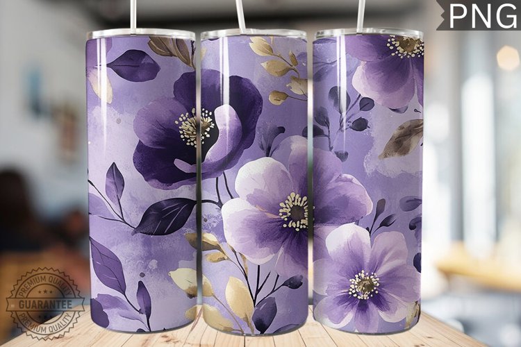 Purple Floral Tumbler Wrap - High Quality 300 Dpi example image 1