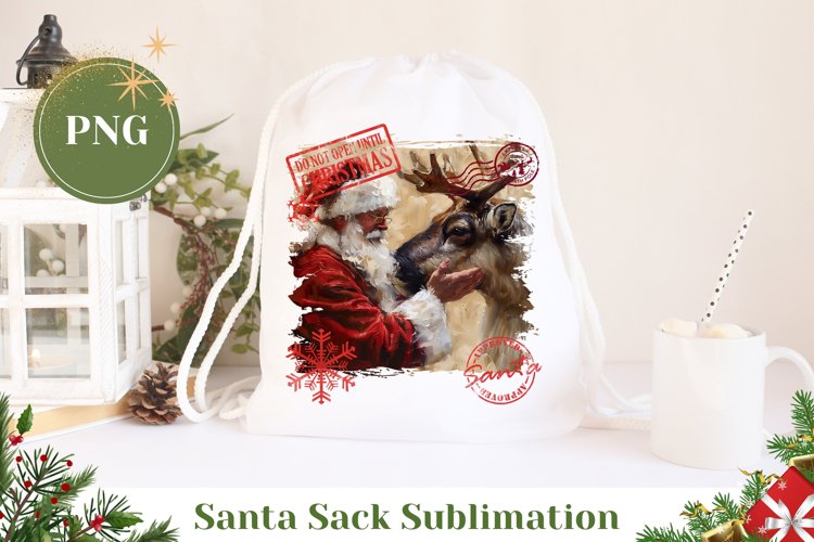 Christmas Deer Santa Sack, Santa Claus Sublimation Design