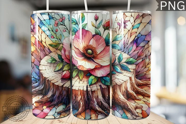 Watercolor Flower Wooden Stump Tumbler - High Quality 3Dpi