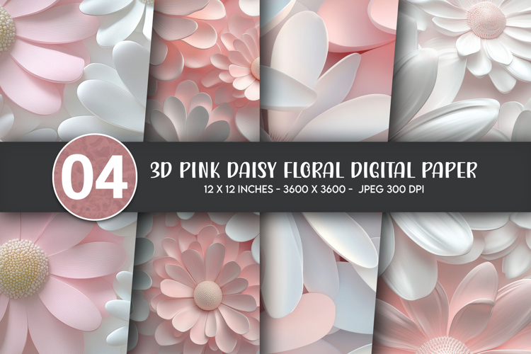 3D Pink White Daisy Digital Paper example image 1