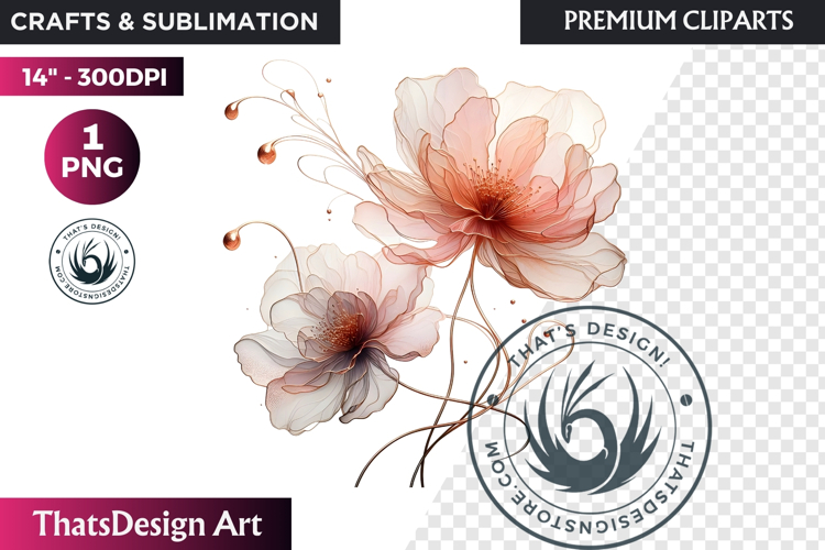 Rose Gold Pink flowers Clipart, Abstract Flowers Wedding PNG