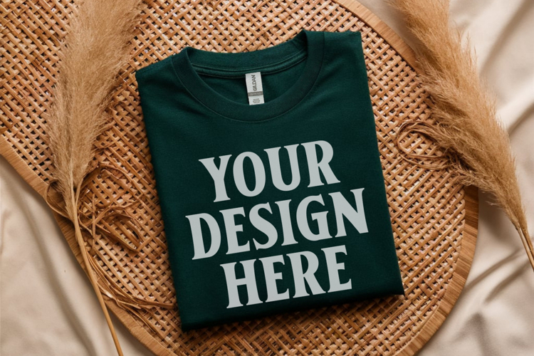 Gildan 64000 Charcoal Folded T-Shirt Mockup | Flat Lay Unise