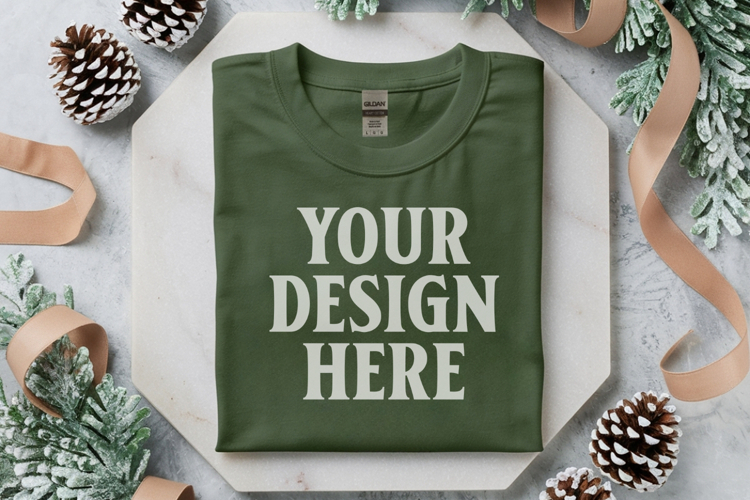 Gildan 5000 Irish Green Folded Christmas Mockup, G5000 mock