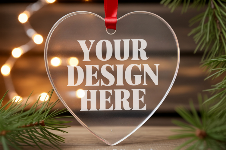 Christmas Heart Crystal Glass Ornament Mockups