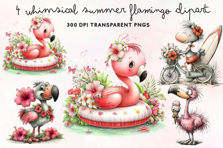Whimsical Summer Flamingo Clipart PNG