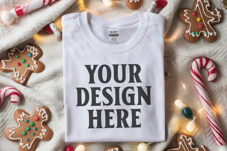Gildan 64000 White Folded Christmas Flat Lay T-shirt