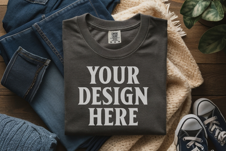 Pepper Comfort Colors 1717 Folded Tshirt Mockups