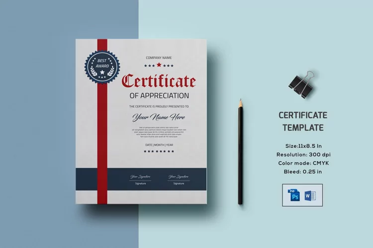 Certificate template, MS Word & Photoshop Template