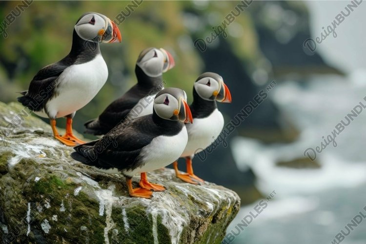 Small Atlantic puffins birds. Generate ai