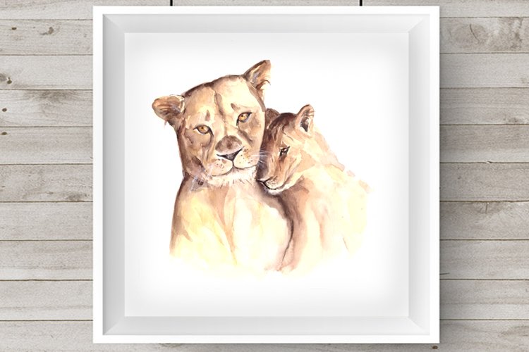 Watercolor Mother & Baby - Lions - Clip Art & Print example image 1