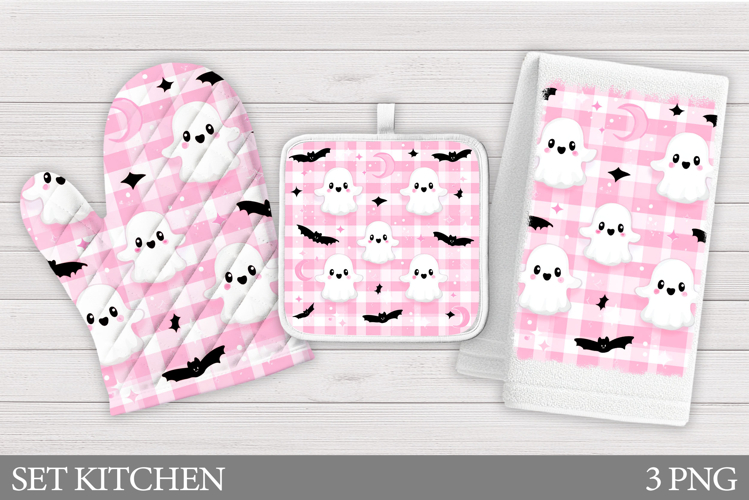 Halloween Oven Mitt Sublimation. Ghost Kitchen Towel Design