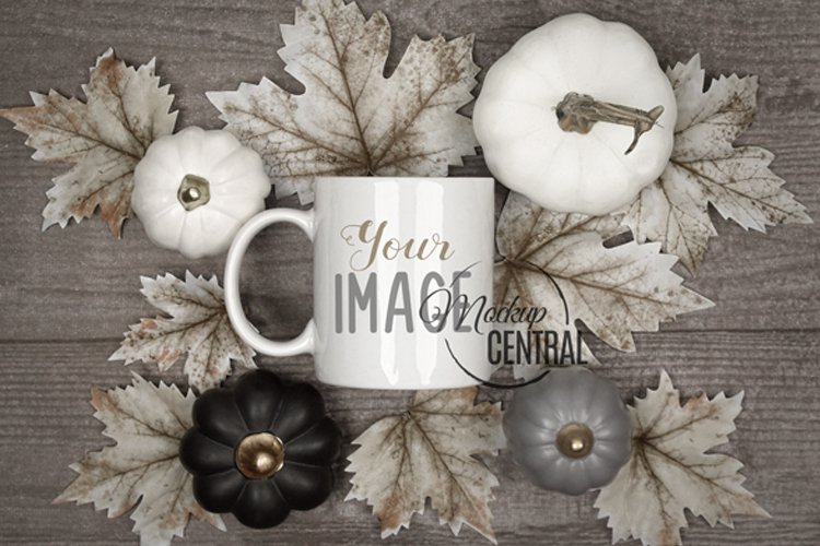 Fall Halloween Coffee Mug Glass Cup Mockup on Table, JPG example image 1