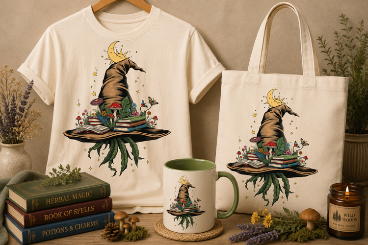 Witch Hat Books PNG | Gothic Mushroom Witchy Halloween Art