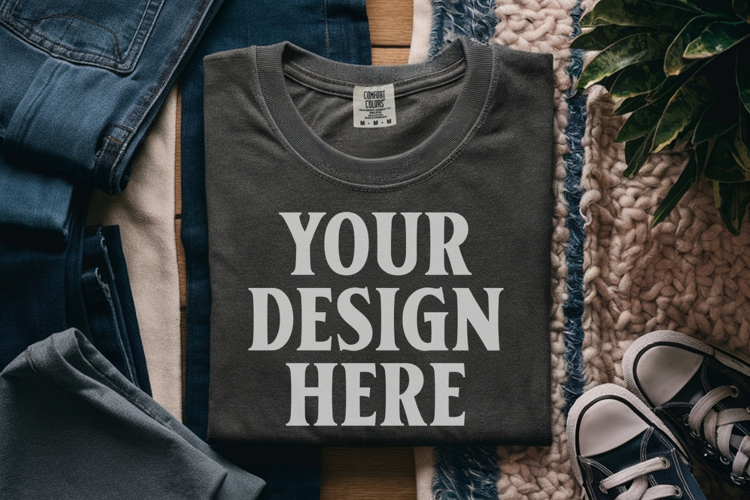 Pepper Comfort Colors 1717 Folded Tshirt Mockups