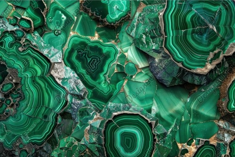 Detailed top view of natural malachite showing its unique ba