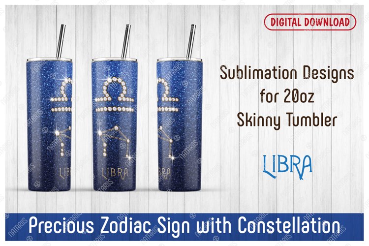 Libra. Zodiac Sign with Constellation 20oz SKINNY TUMBLER. example image 1