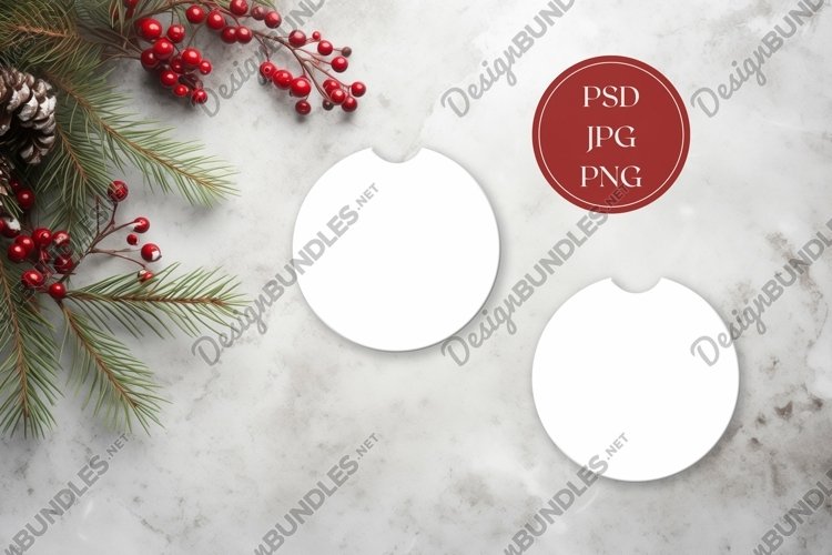 Christmas Car Coaster Mock Up Design, Round Coasters Mockup example image 1